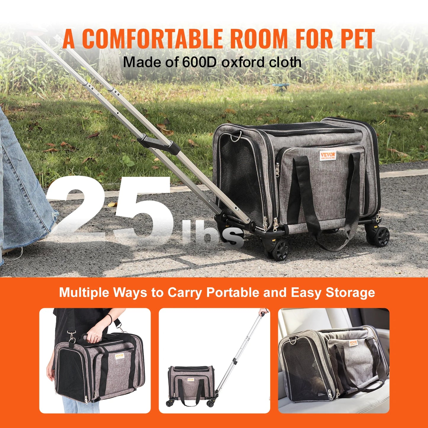 SucceBuy Cat Carrier Backpack With Telescopic Handle Wheels