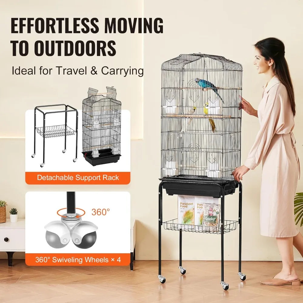 Open Top Parrot Cage With Detachable Rolling Stand