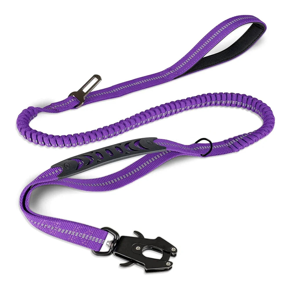 Reflective Shock Absorbing Heavy Duty Tactical Bungee Dog Leash with Car Seatbelt
