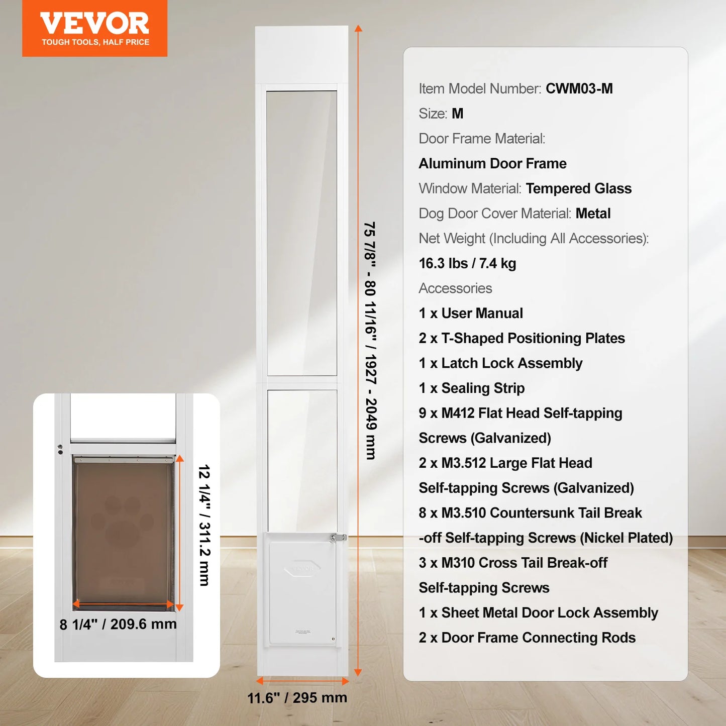 SucceBuy Adjustable Height Sliding Glass Dog Door Aluminum