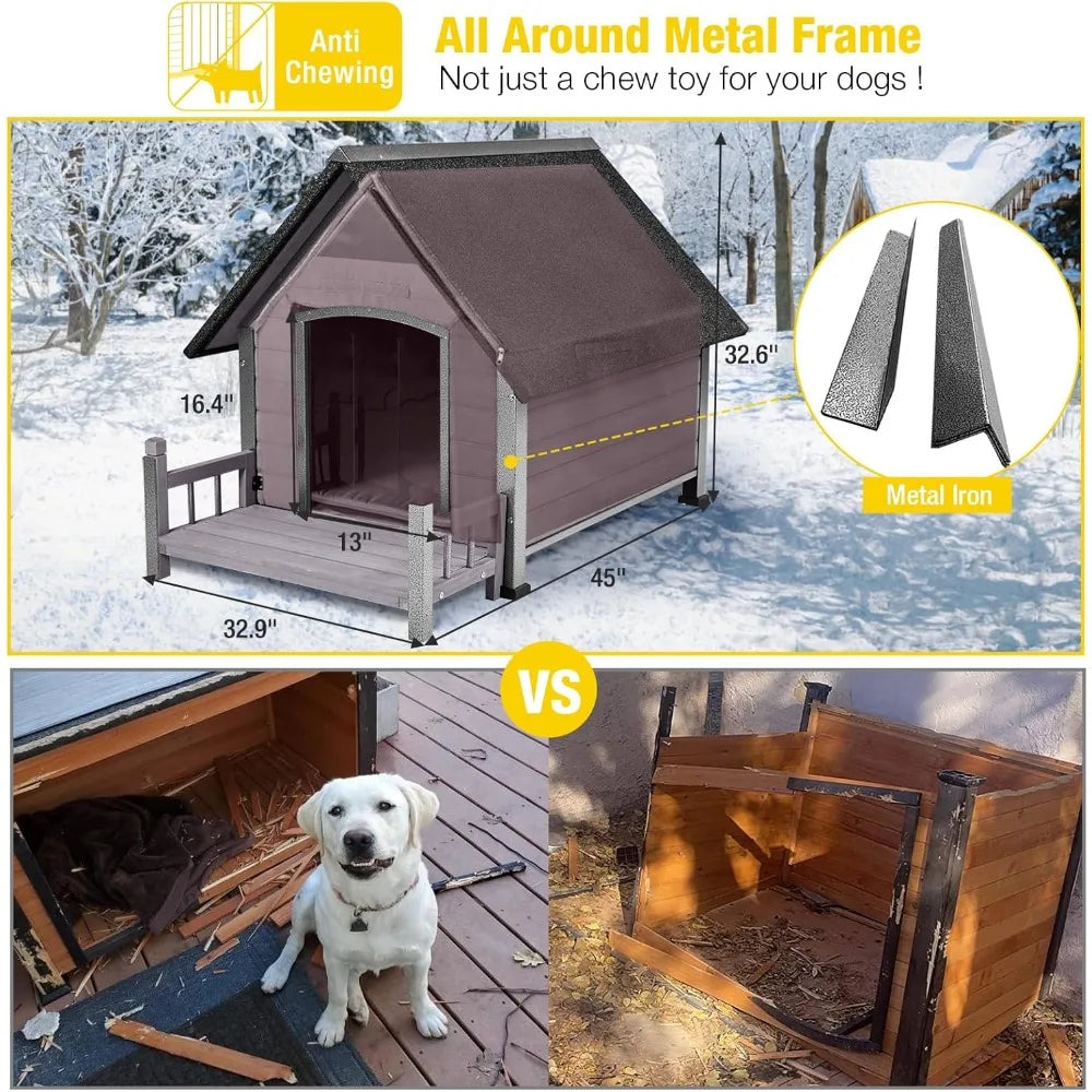 Insulated Outdoor Dog House With Metal Frame Weatherproof