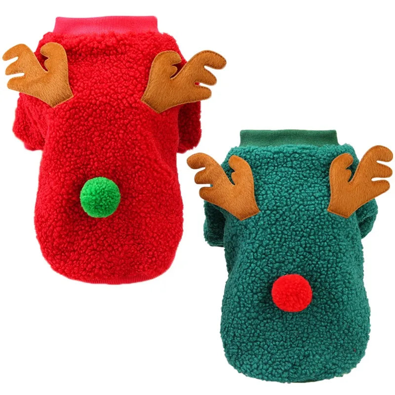 Autumn Winter Cute Christmas Dog Coat Grain Velvet Pet Sweater New Year Party Shirt Festival Clothing Outfit
