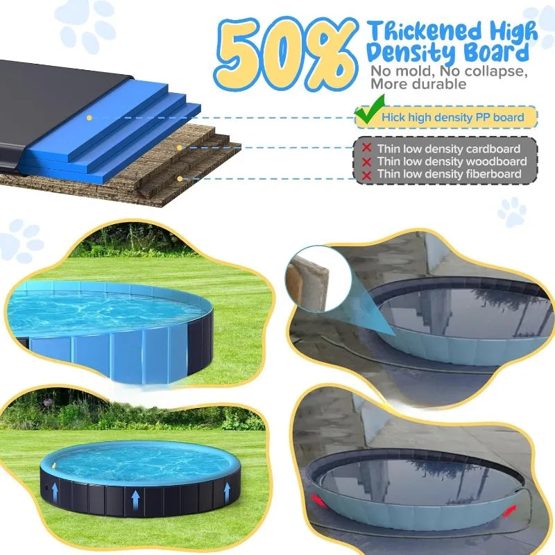 Dog Pool for Large Dogs 63 Inch Foldable Pet Wading Pool with Splash Sprinkler Outdoor Summer Bathtub Heavy Duty for Puppy Duck