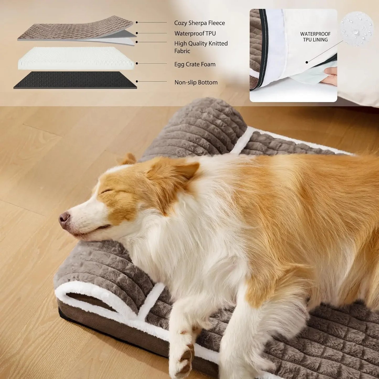 Orthopedic Dog Bed With Pillow Waterproof Egg Crate Foam
