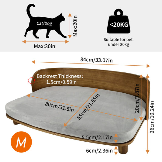 BingoPaw Elevated Cat Bed Wooden Indoor Cat Sofa Lounger