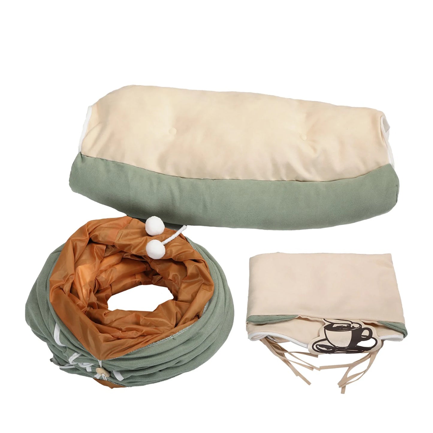 Cat Telescopic Tunnel Cushioned Bed Pet Nest with Teasing Balls and Zipper Connection Feline Supplies