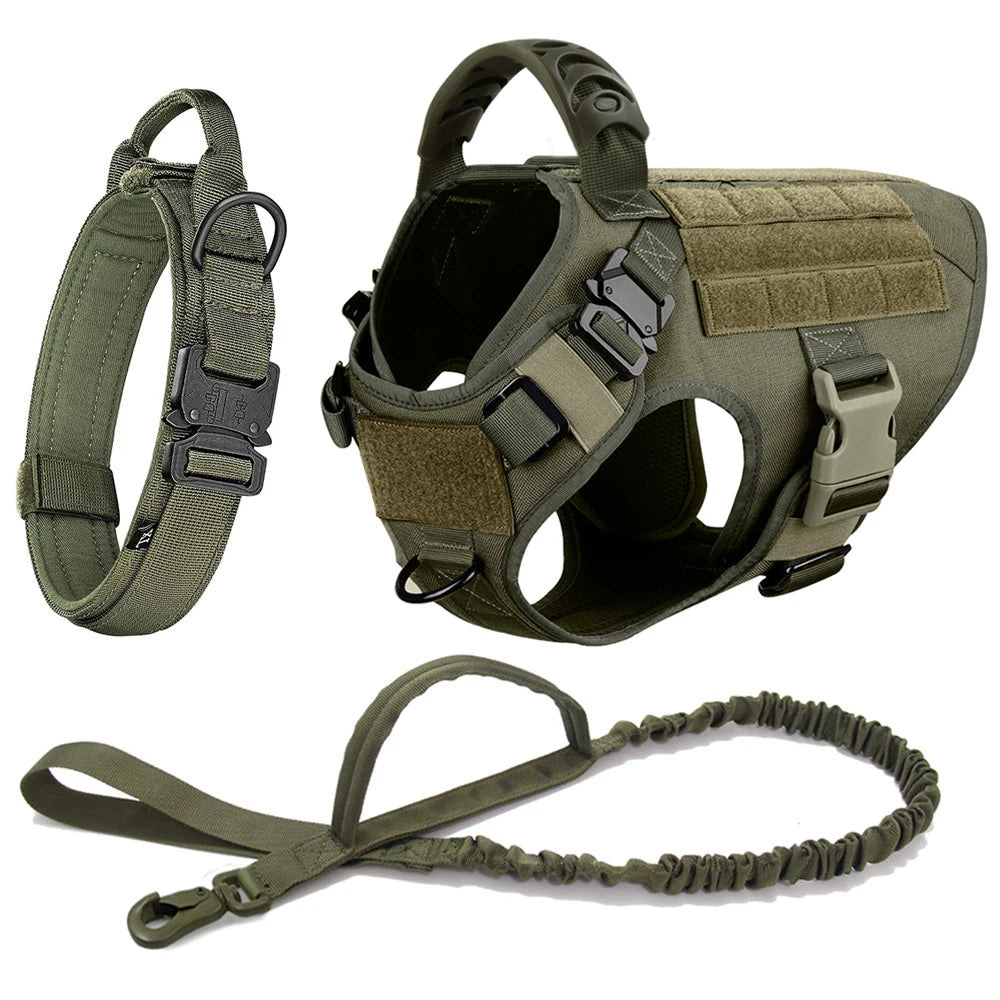 Large Dog Harness Collar Leash Set Tactical Vest for Training