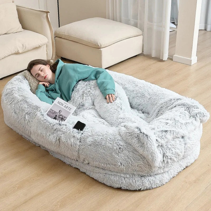 Cozy Human Dog Bed 71x45 Washable Faux Fur for Napping Comfort