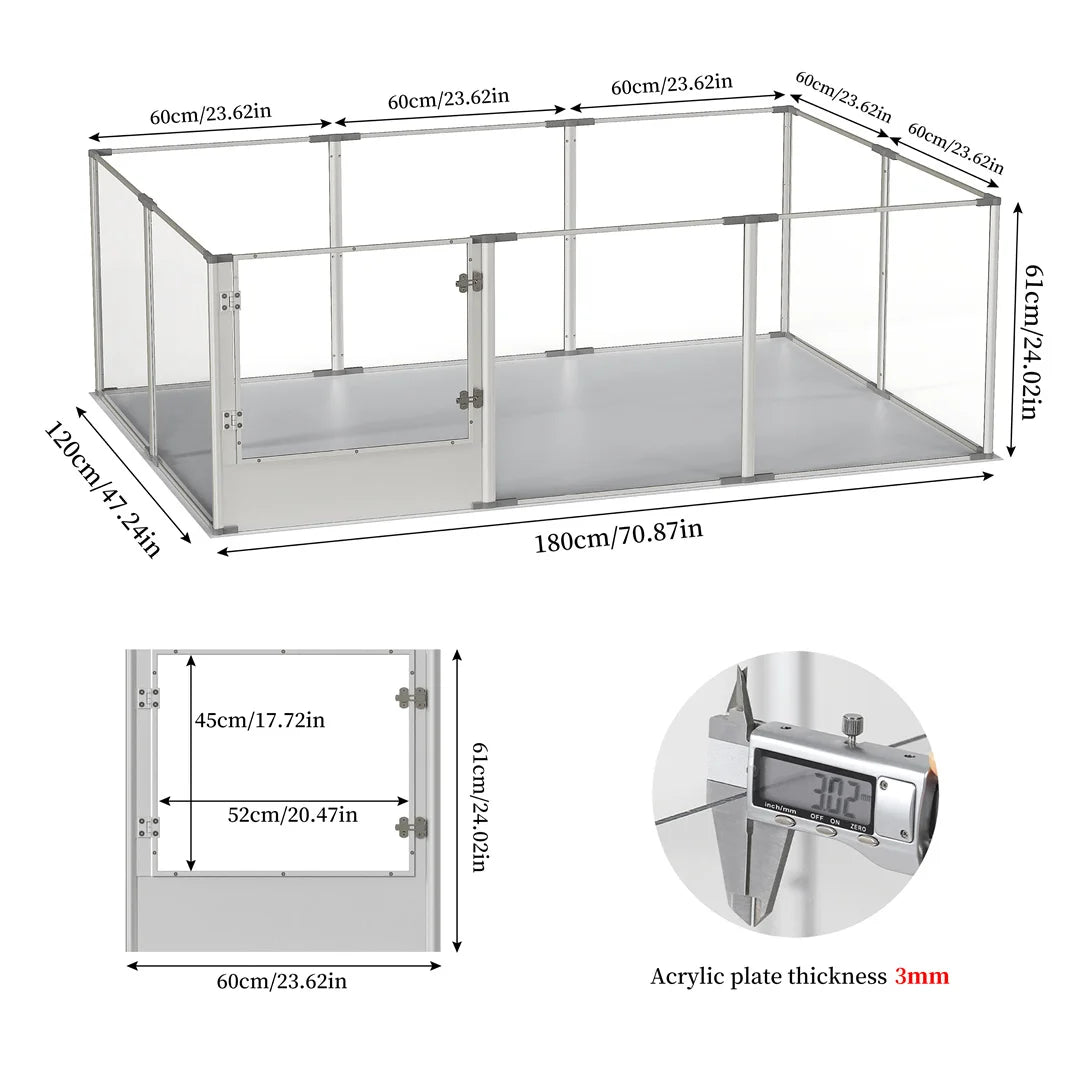 180cm Whelping Playpen Clear Acrylic Dog Playpen Exercise Fence with Waterproof Fertility Pad