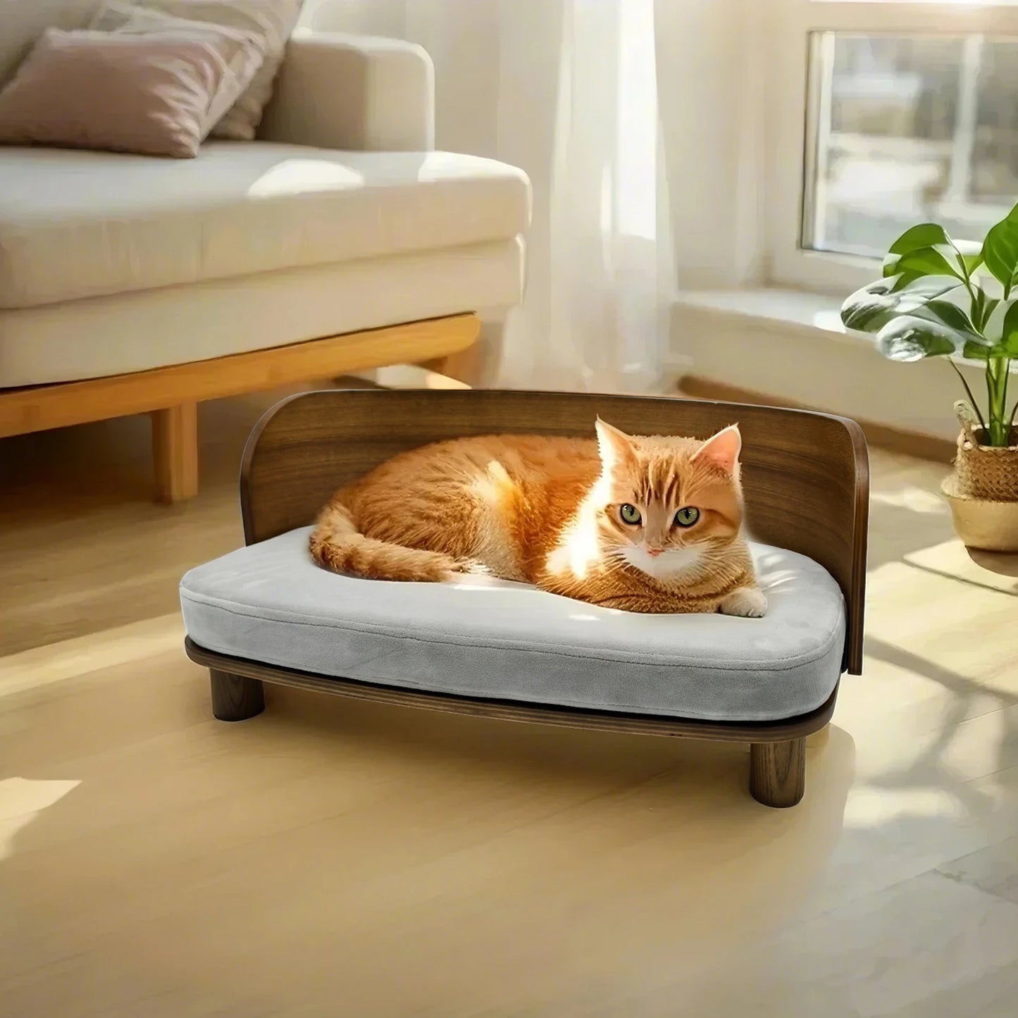 BingoPaw Elevated Cat Bed Wooden Indoor Cat Sofa Lounger