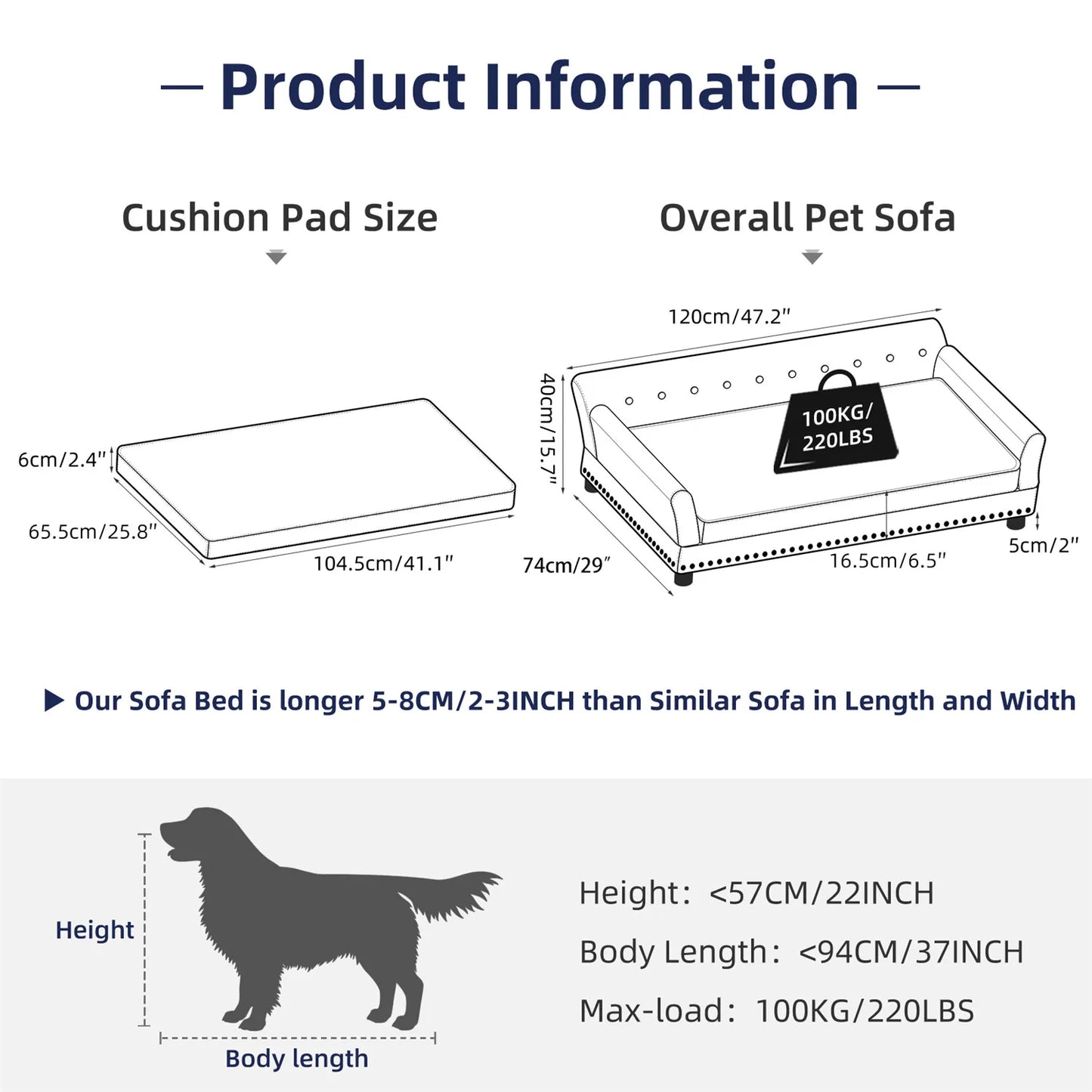 BingoPaw Jumbo Dog Sofa Bed Velvet Memory Foam Lounge Couch