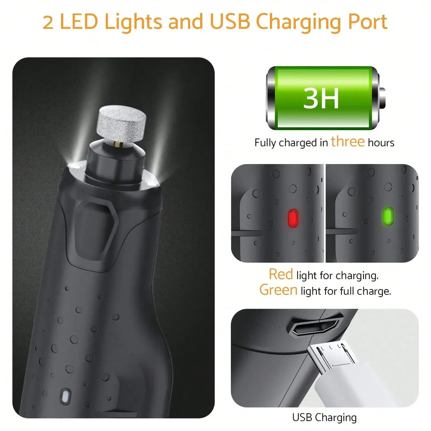Hign-concerned USB Rechargeable 6 Speed Dog Nail Grinder