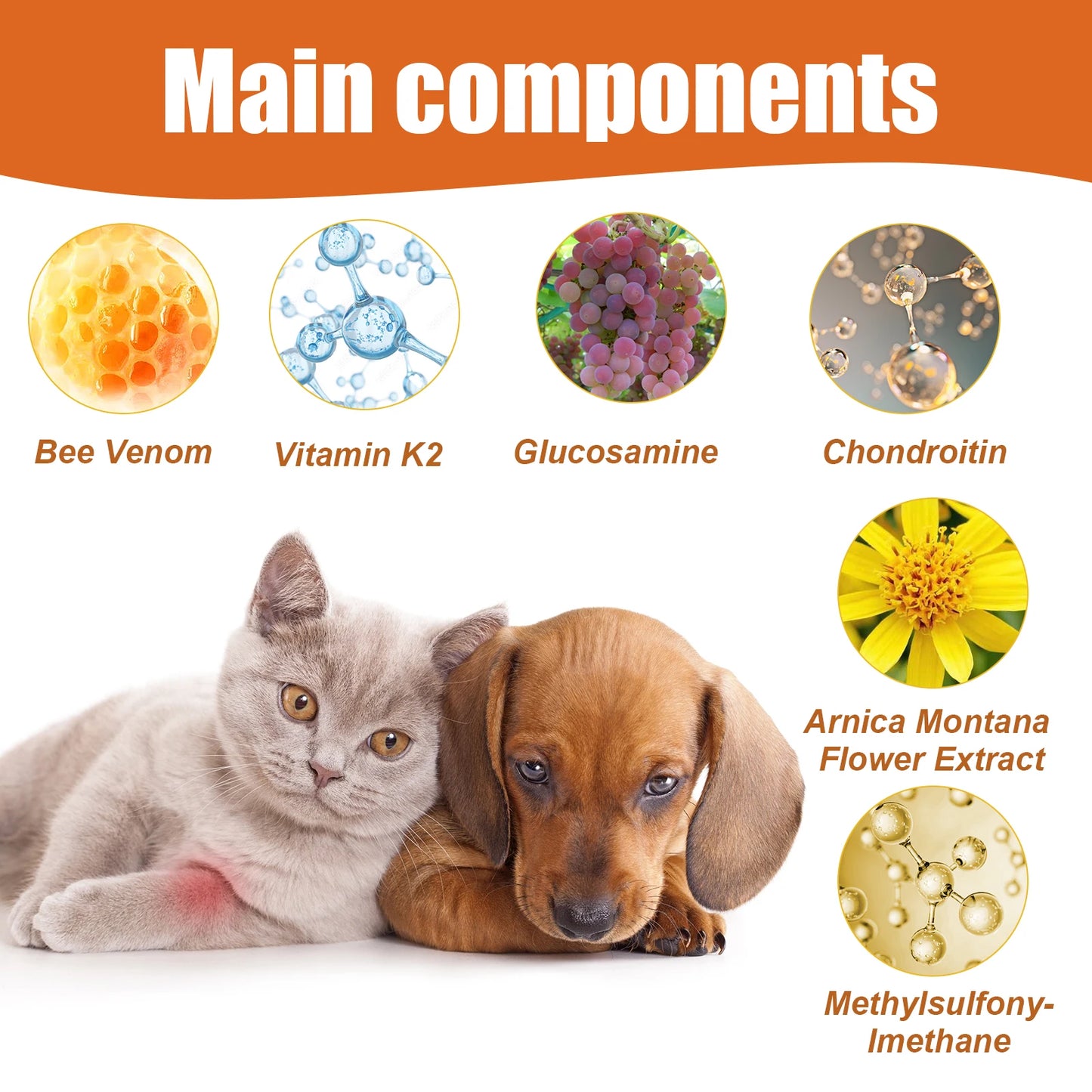 Yegbong Pet Bee Venom Water Saving Relief for Dogs and Cats Joint and Hip Pain Care with Vitamins
