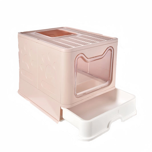 Convenient Foldable Cat Litter Box with Drawer Design and Scooper
