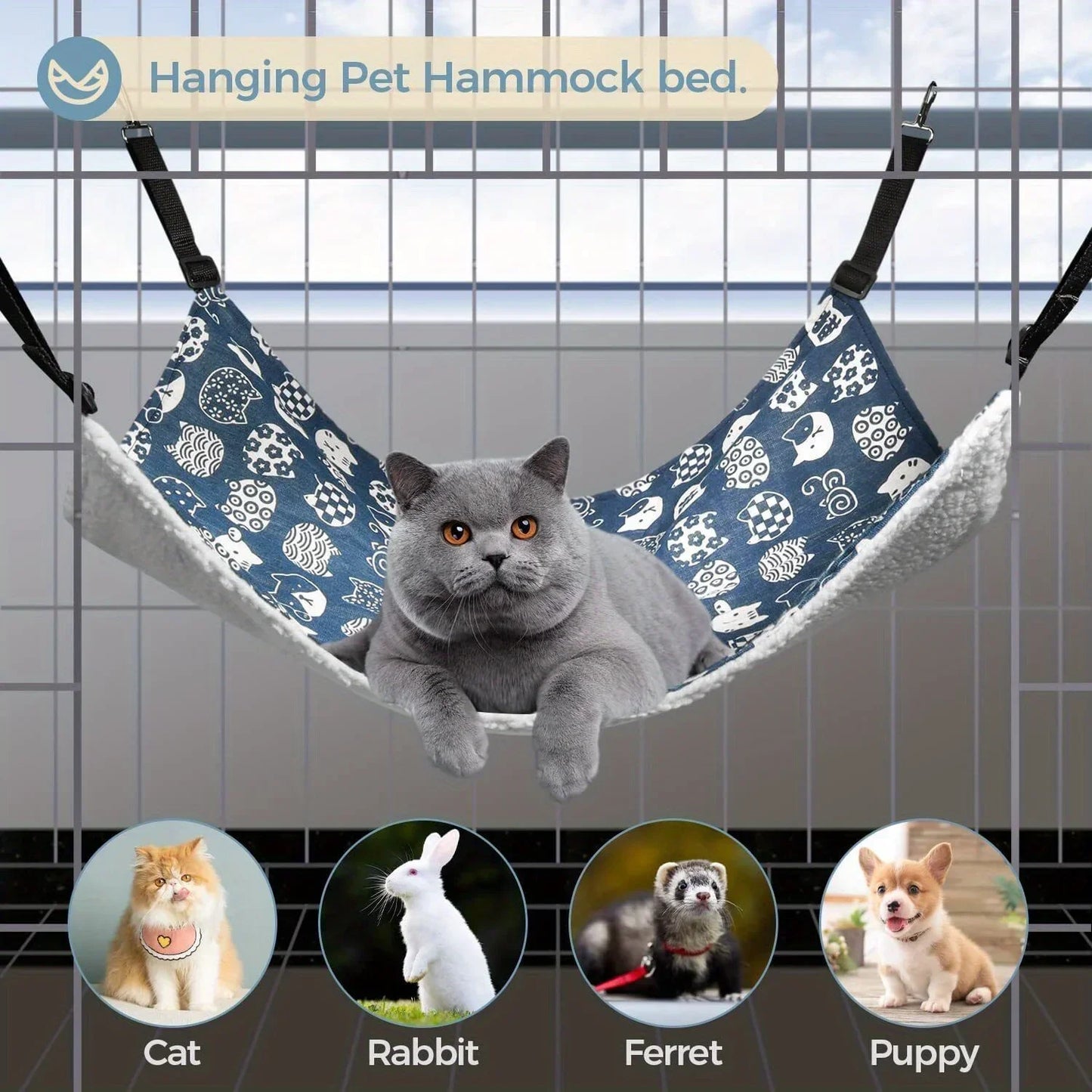 2Pcs Reversible Cat Hammock Soft Breathable Small Pet Bed