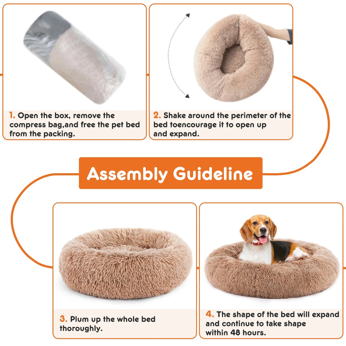 JHK Calming Dog Bed Washable Faux Fur Plush Round Bed