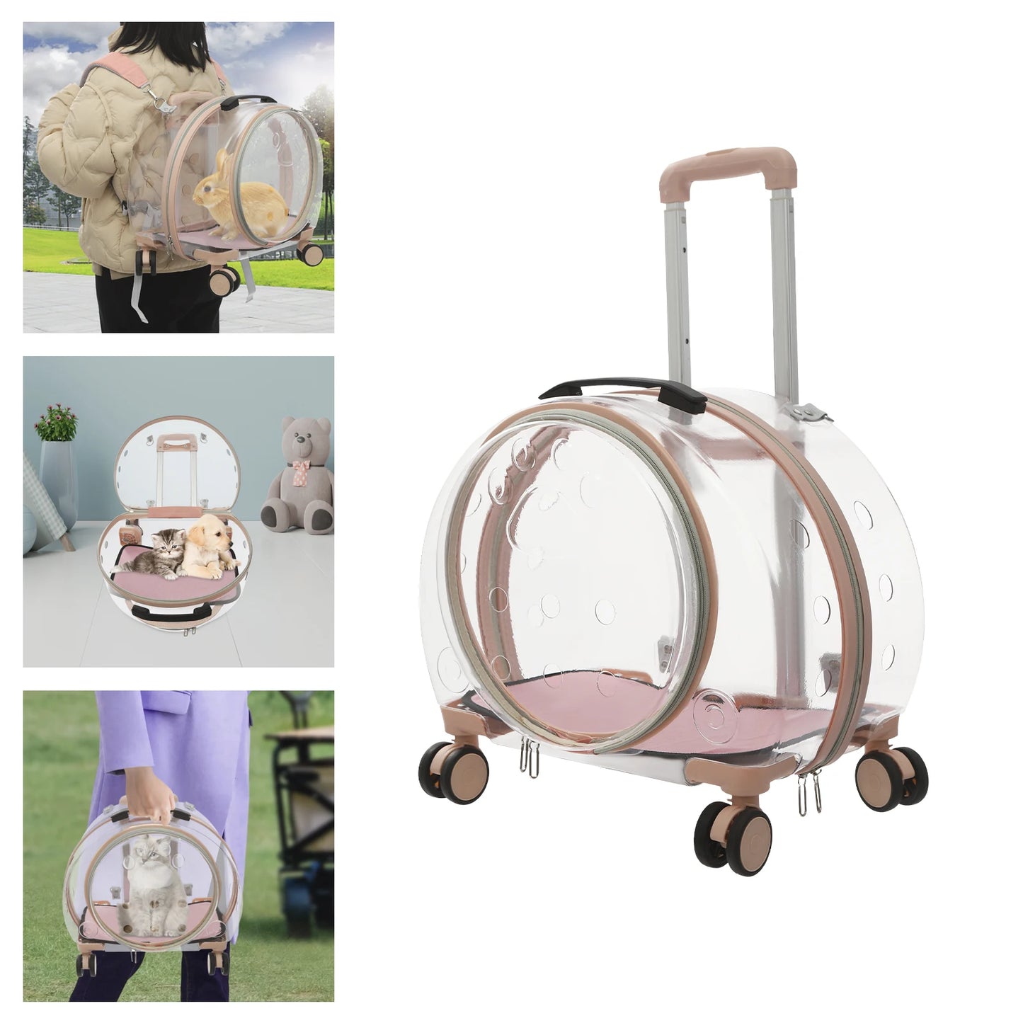 Breathable Waterproof Adjustable Cat Carrier with Rolling Wheels