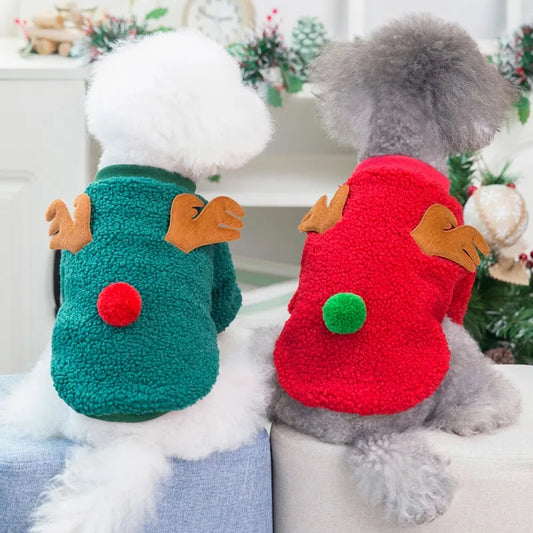 Autumn Winter Cute Christmas Dog Coat Grain Velvet Pet Sweater New Year Party Shirt Festival Clothing Outfit