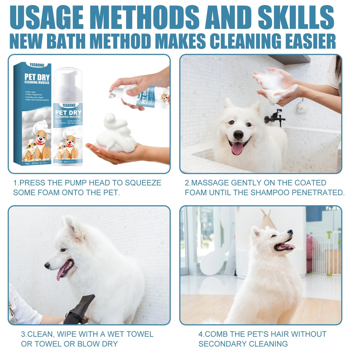 60ml Pet Dry Cleaning Agent Deodorizing Shampoo Waterless Body Wash for Small Animals