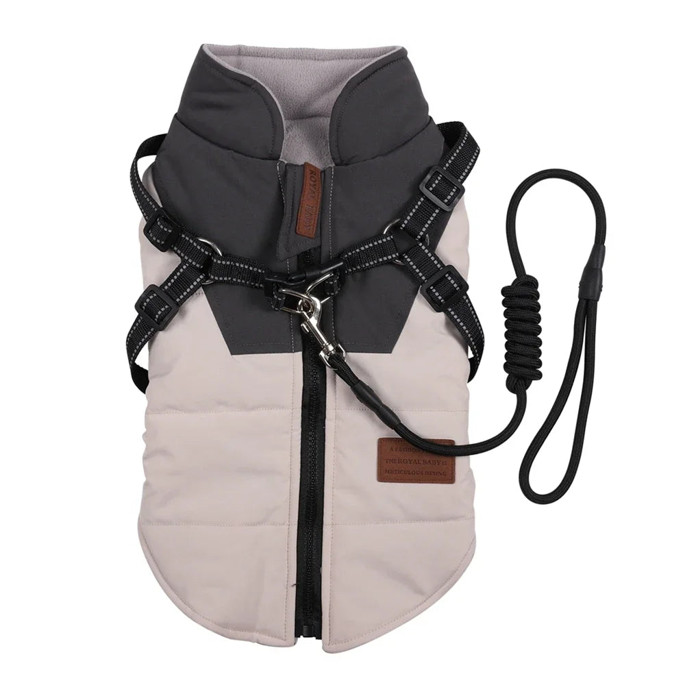 Winter Pet Dog Jacket With Harness Warm Waterproof Dog Clothes For Labrador Chihuahua French Bulldog Big Dog Coat