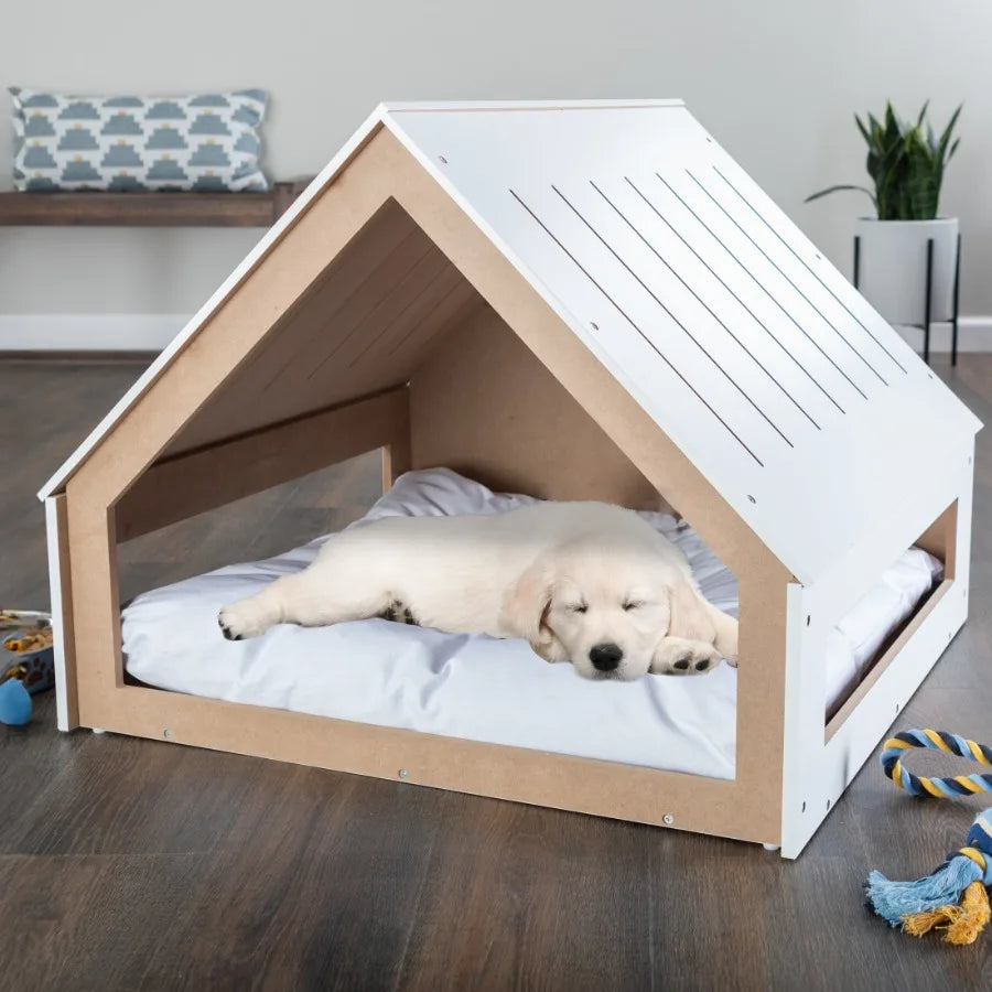 Hign Concerned Wooden Indoor Dog House With Cushion Shelter