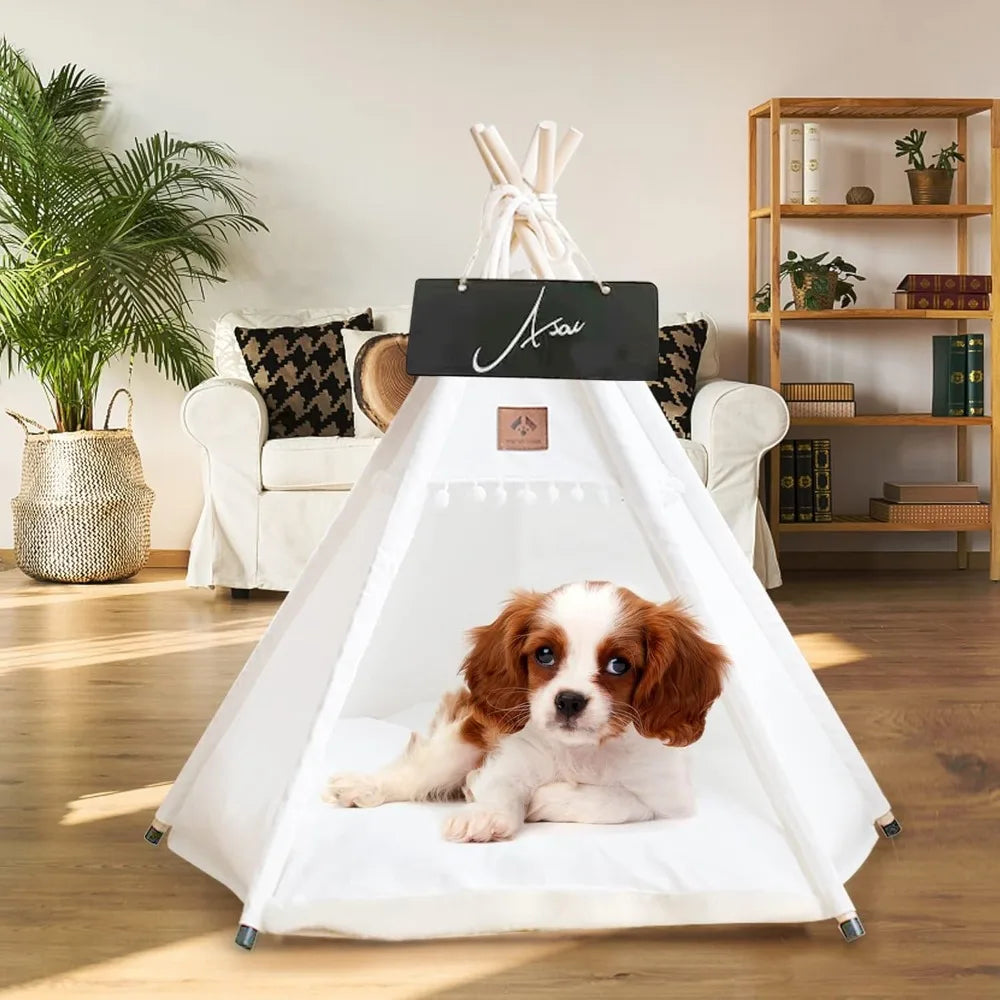 Hign-Concerned Teepee Pet Tent Cat Bed With Thick Cushion