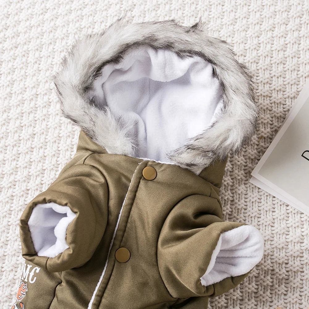 Pet Dog Thick Hooded Driver Style Four Legs Cotton Winter Coat Windproof Jumpsuit Warm Small Puppy Clothing