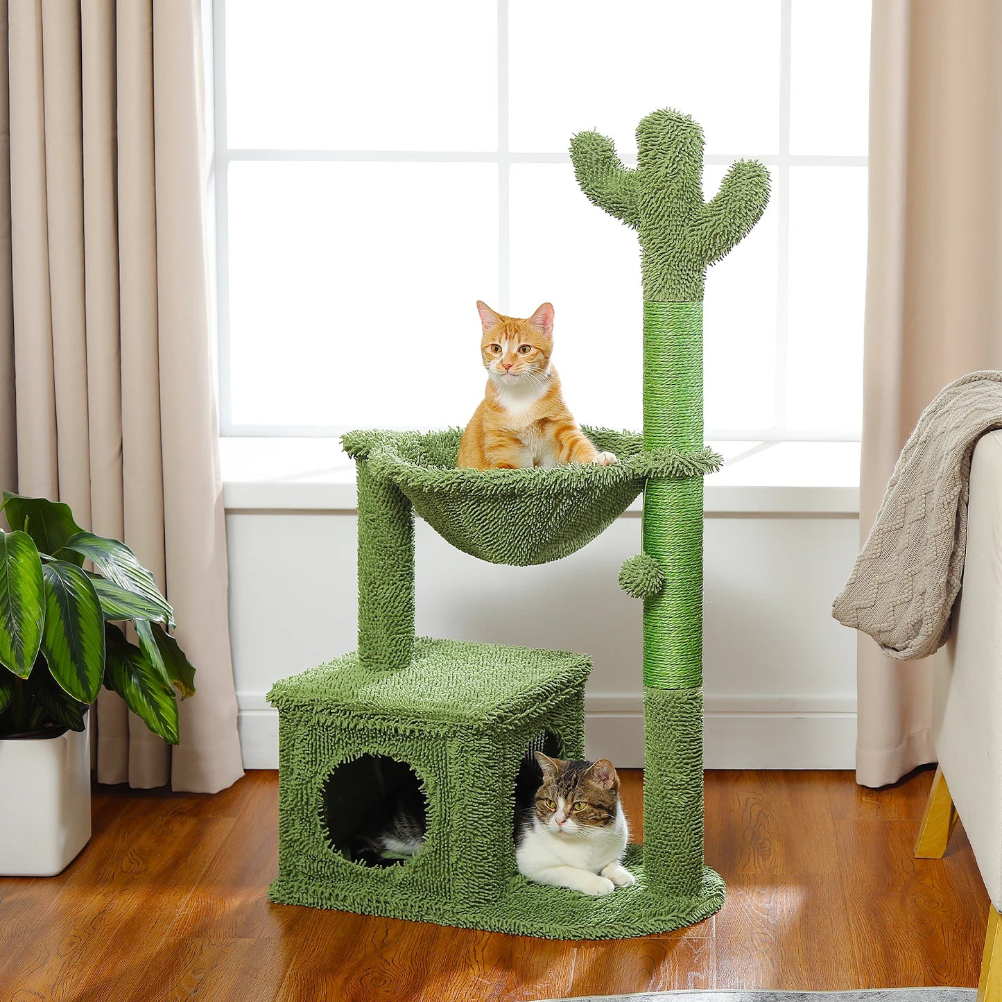 Pequlticn Cactus Cat Tree With Condo Hammock Ball Indoors
