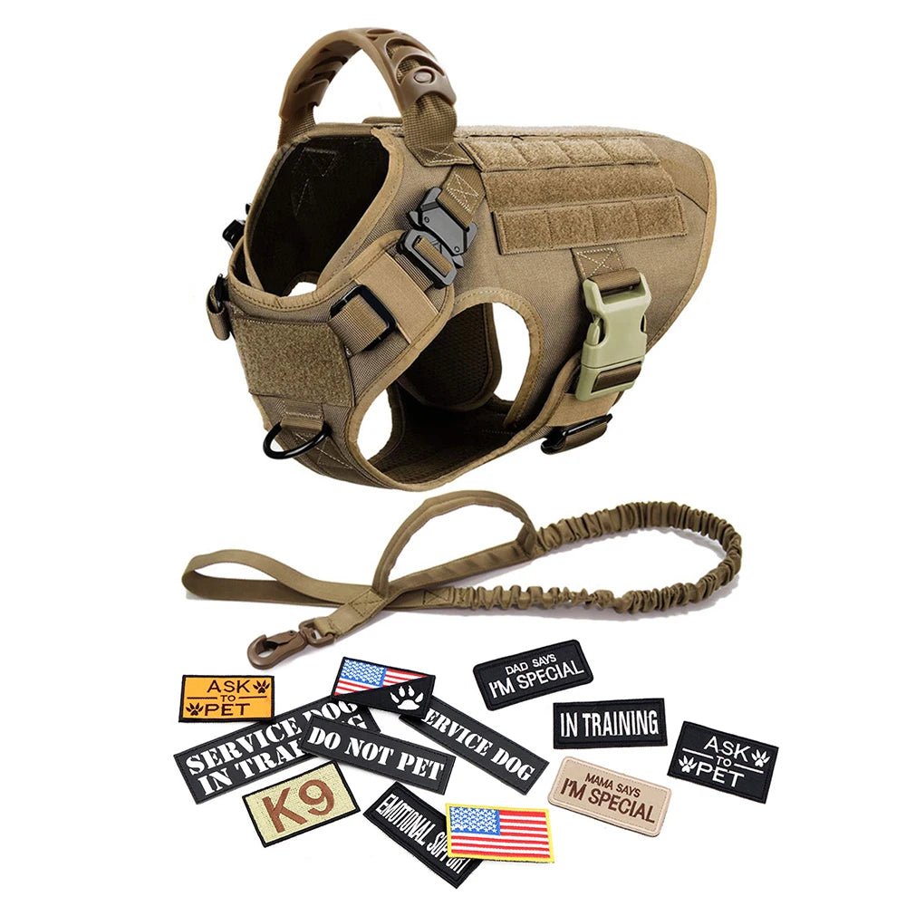 Military Style Dog Harness Set with Collar Leash and Patches