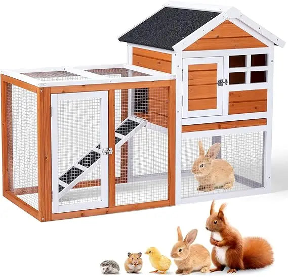 Wooden Rabbit Hutch and Chicken Coop With Weatherproof Roof