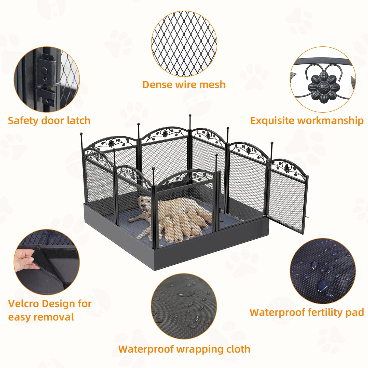 Foldable Metal Dog Playpen with Fertility Mat and Gate Heavy Duty Pet Whelping Box Exercise Fence Cage Kennels 8 Panels