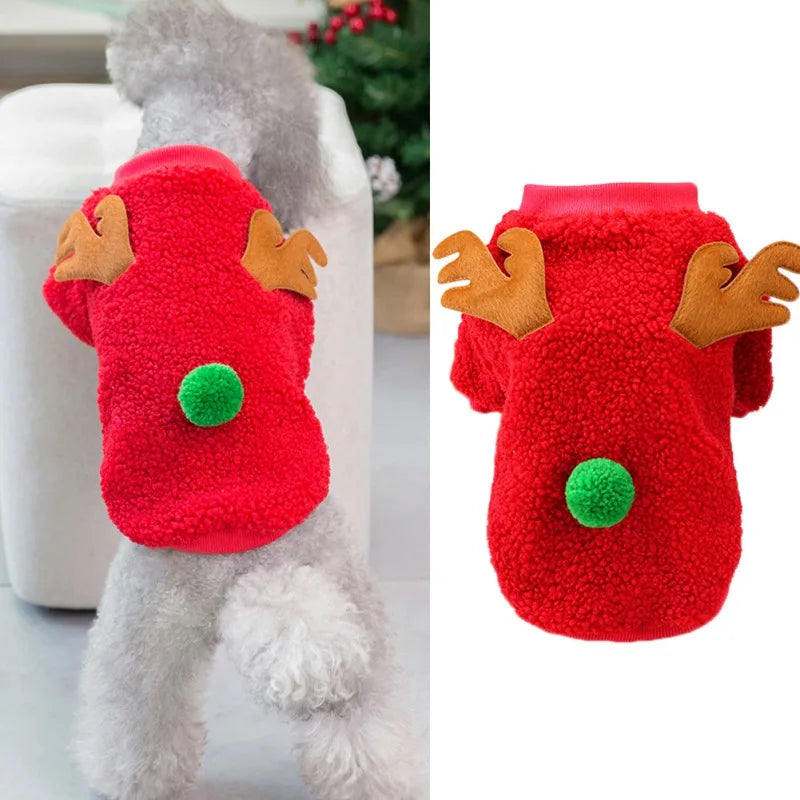 Autumn Winter Cute Christmas Dog Coat Grain Velvet Pet Sweater New Year Party Shirt Festival Clothing Outfit