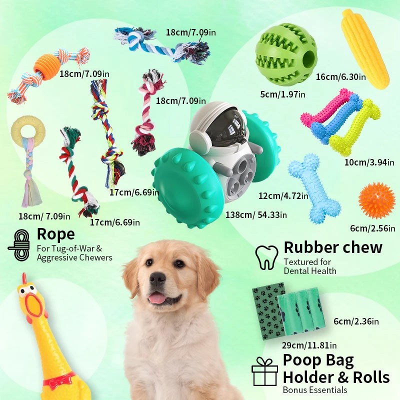 18 Piece Dog Toy Set with Squeaky Chew Toys and Ropes