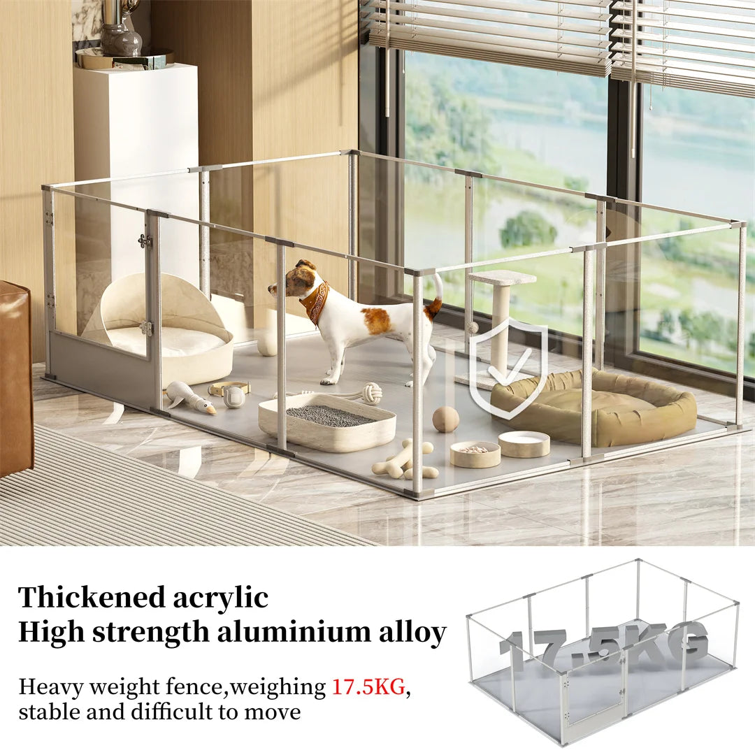 180cm Whelping Playpen Clear Acrylic Dog Playpen Exercise Fence with Waterproof Fertility Pad