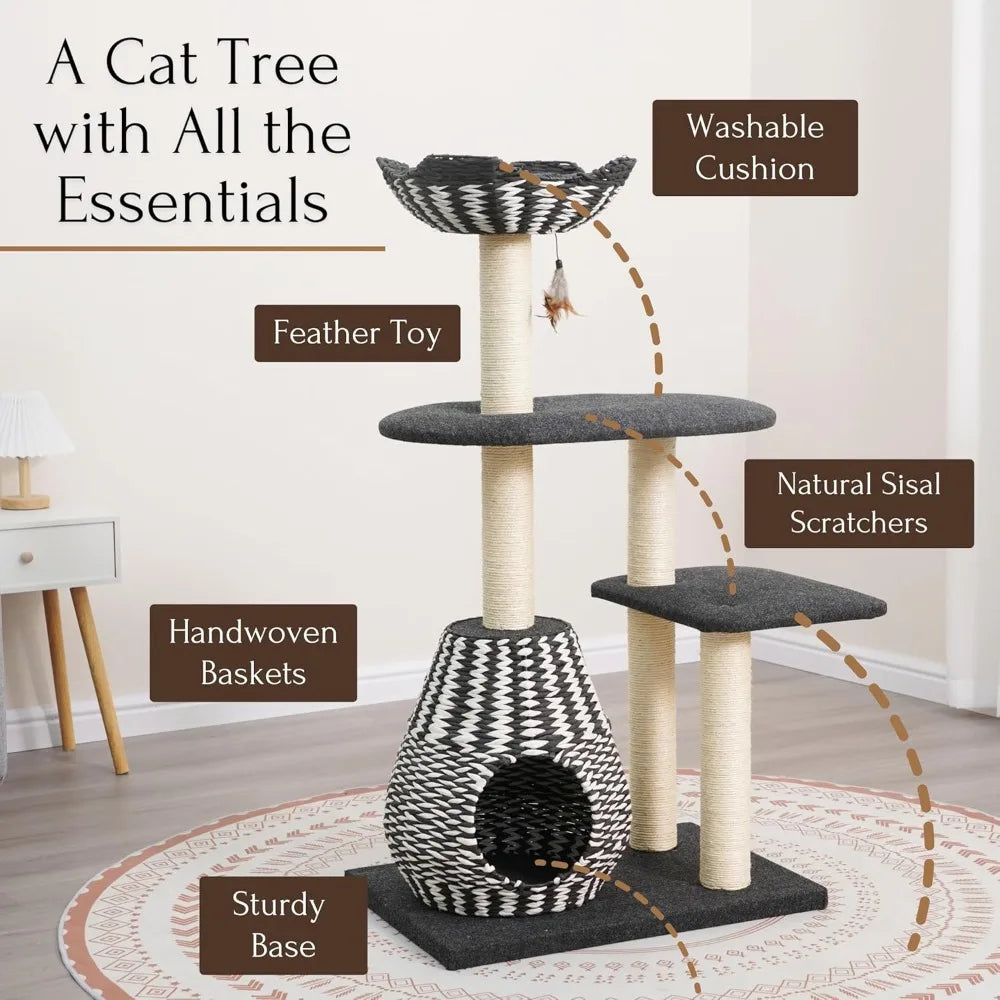 PetPals Ace 4-Level Multi-Activity Cat Tree with Felt Perches and Scratching Posts