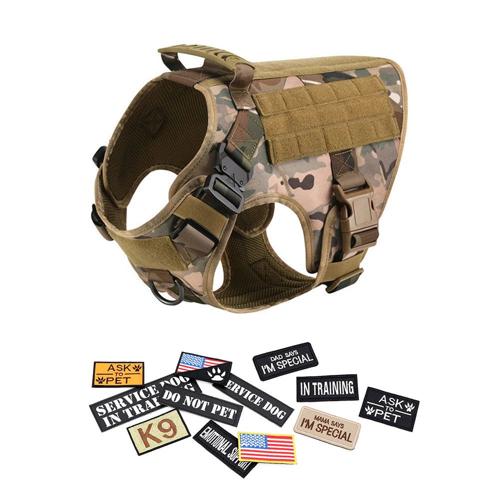 Military Style Dog Harness Set with Collar Leash and Patches