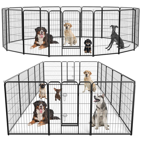 JHK 16 Panel Dog Playpen Indoor Pet Fence Heavy Duty Metal Dog Pen with Doors for Outdoor and Camping Use