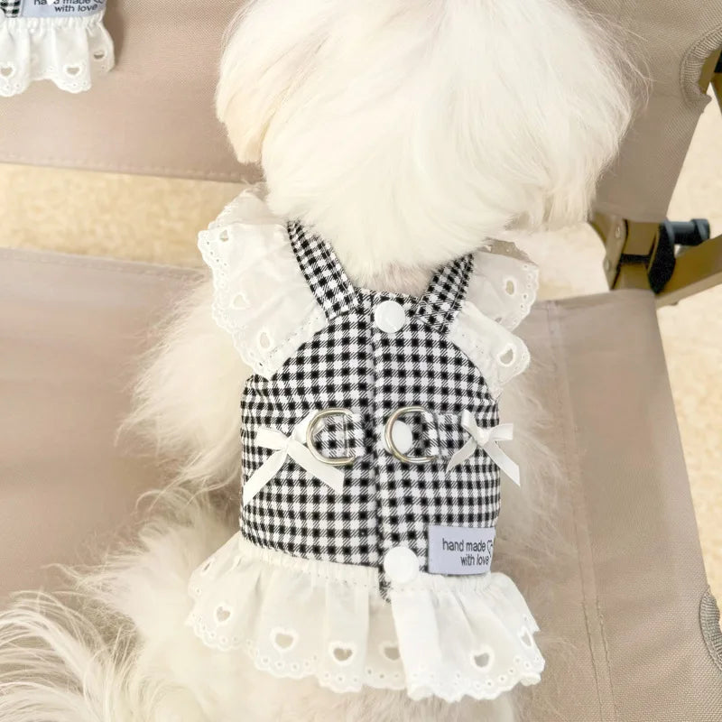 Miss Doggy Lace Puppy Harness Vest Plaid Summer Dog Outfit