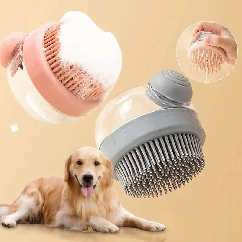 Dog Shower Brush Grooming Massage Bath Cleaning Brush with Shampoo Dispenser for Pets