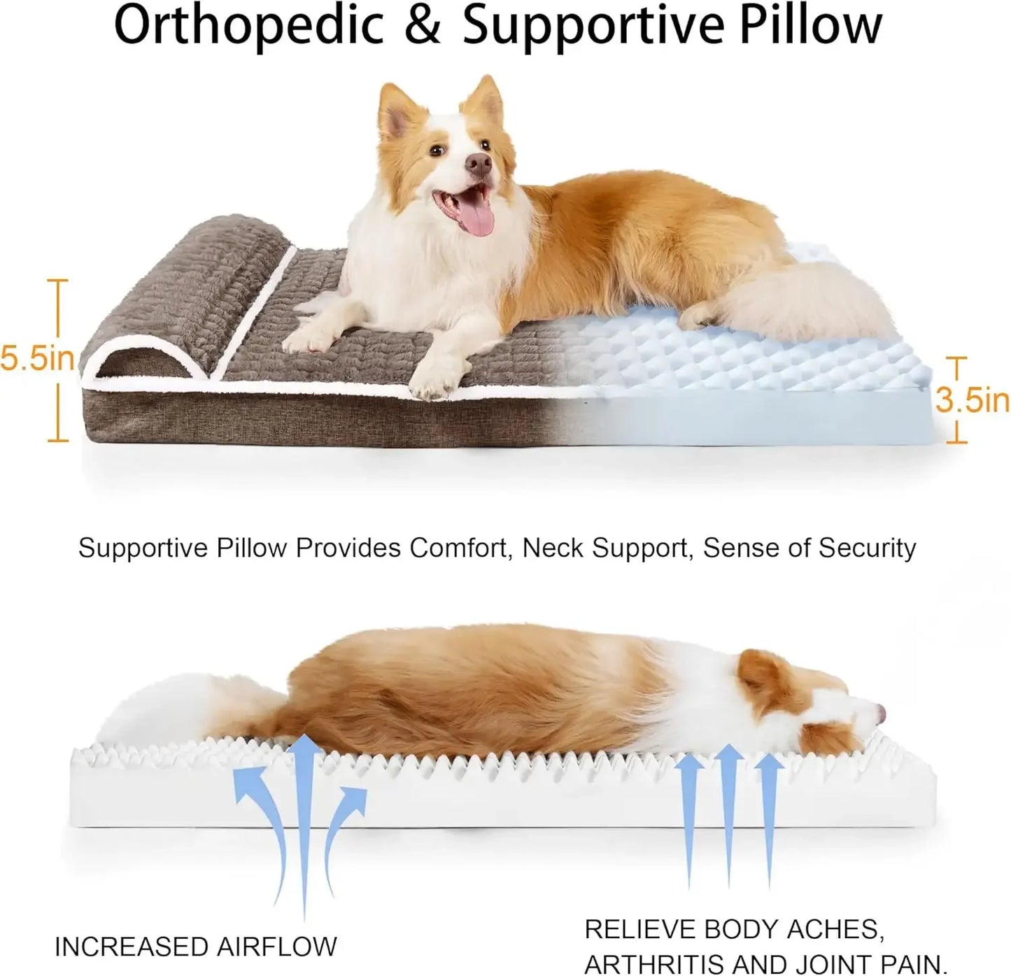Orthopedic Dog Bed With Pillow Waterproof Egg Crate Foam