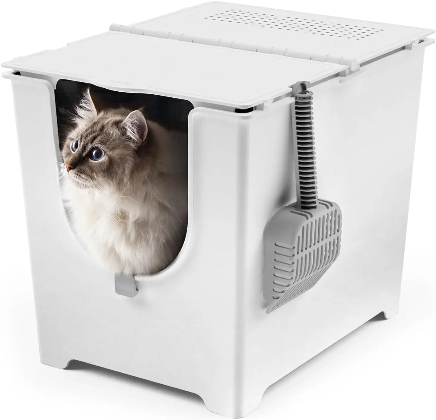 Flip Litter Box with Three Lid Positions and Reusable Liner for Easy Cat Care