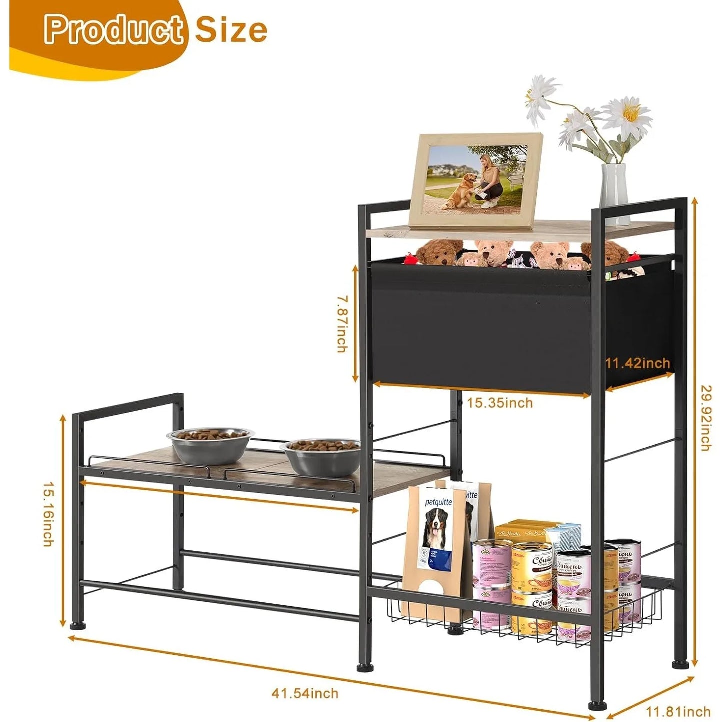 Height Adjustable Dog Bowl Stand with Storage Shelf Raised Feeder Station for Dogs