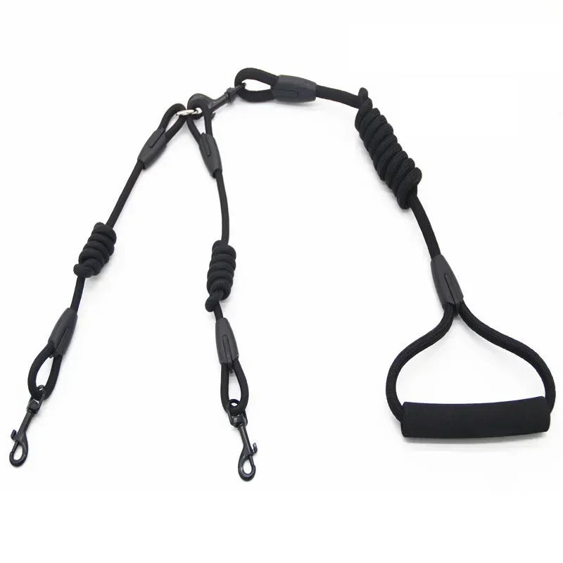 Double Dog Leash Coupler for Small Dogs Nylon Black Two Way Lead