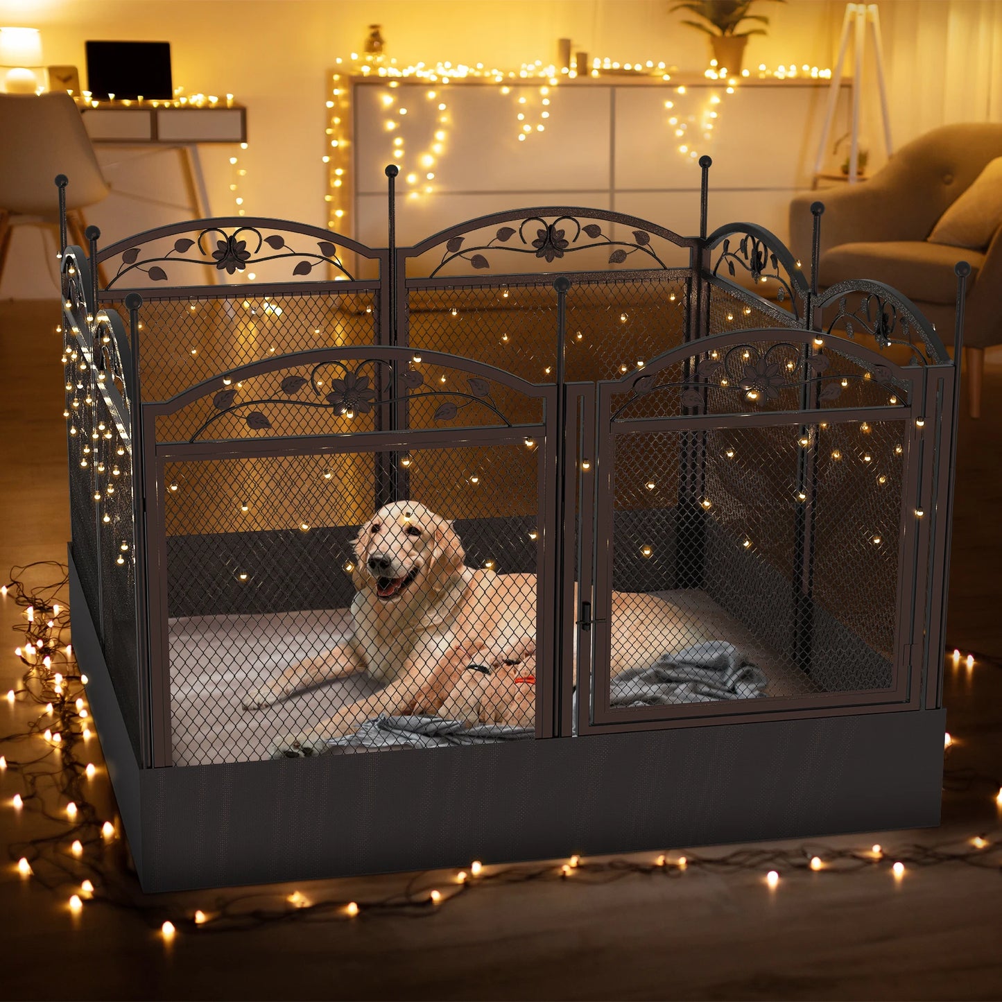 Foldable Metal Dog Playpen with Fertility Mat and Gate Heavy Duty Pet Whelping Box Exercise Fence Cage Kennels 8 Panels