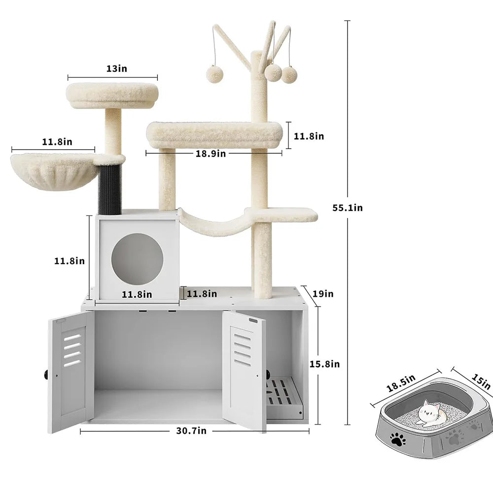 Friendly Finds Cat Tree Litter Box Enclosure 3 In 1