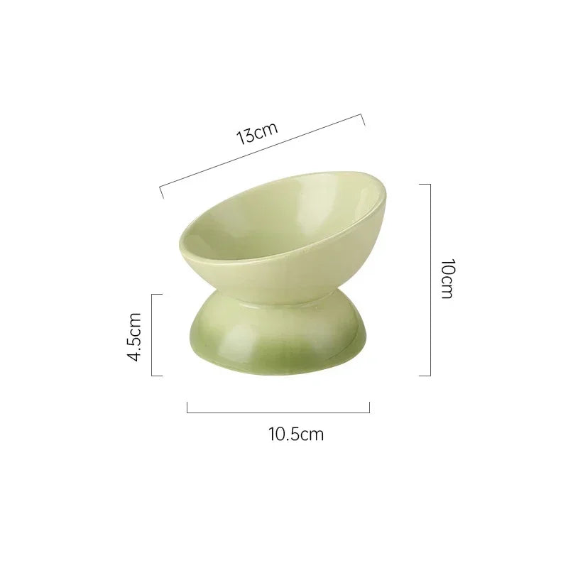 Tilted Ceramic Pet Bowl for Cats and Dogs Raised Feeding Station
