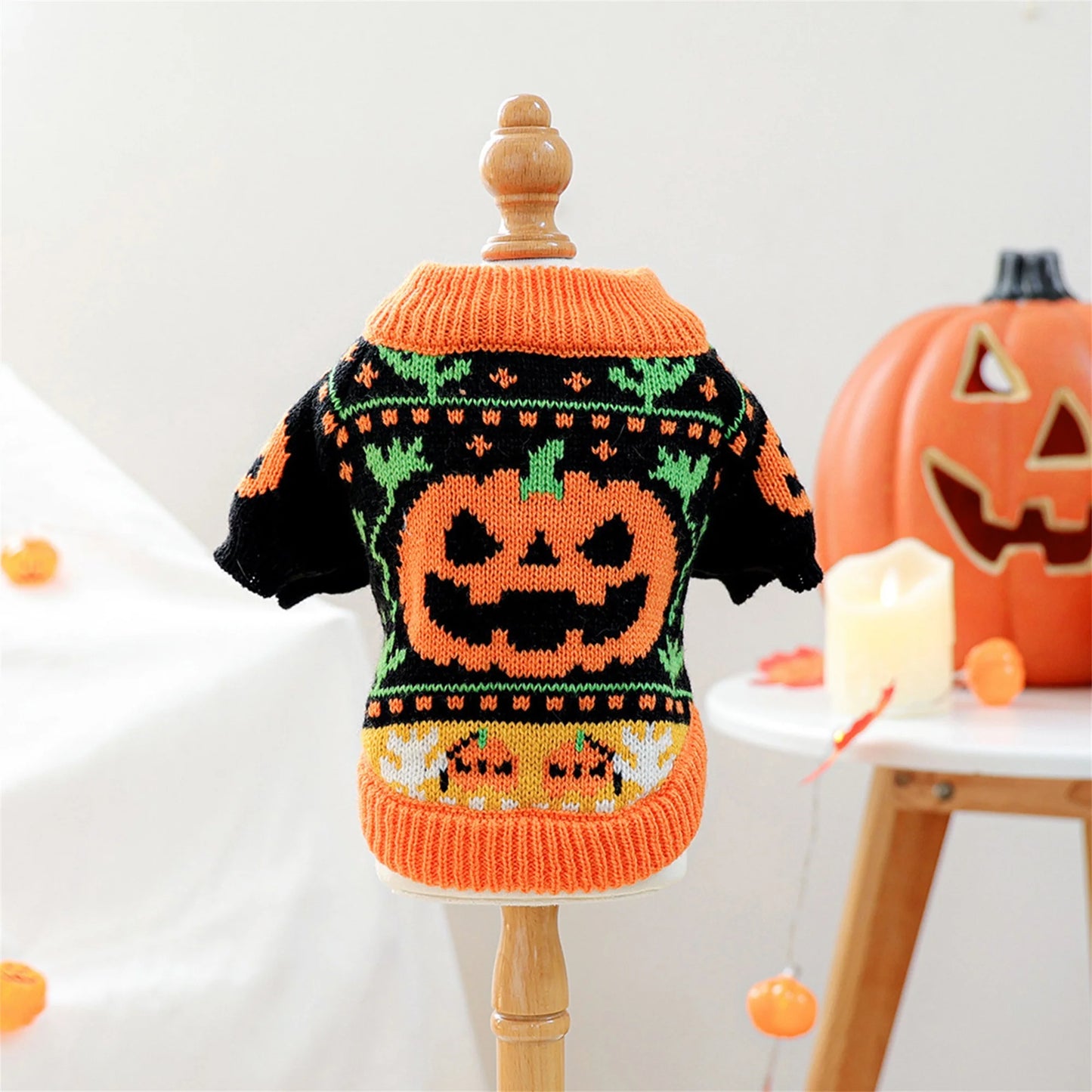 Halloween Ghost Costume for Dogs and Cats by NoEnName Knitted Pumpkin Sweater Outfit