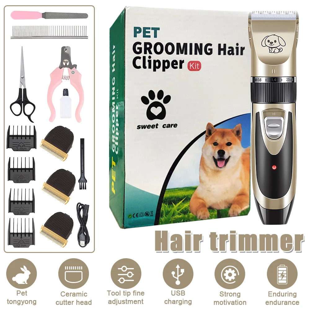 Pet Clipper Grooming Kit Rechargeable Hair Trimmer for Cats and Dogs