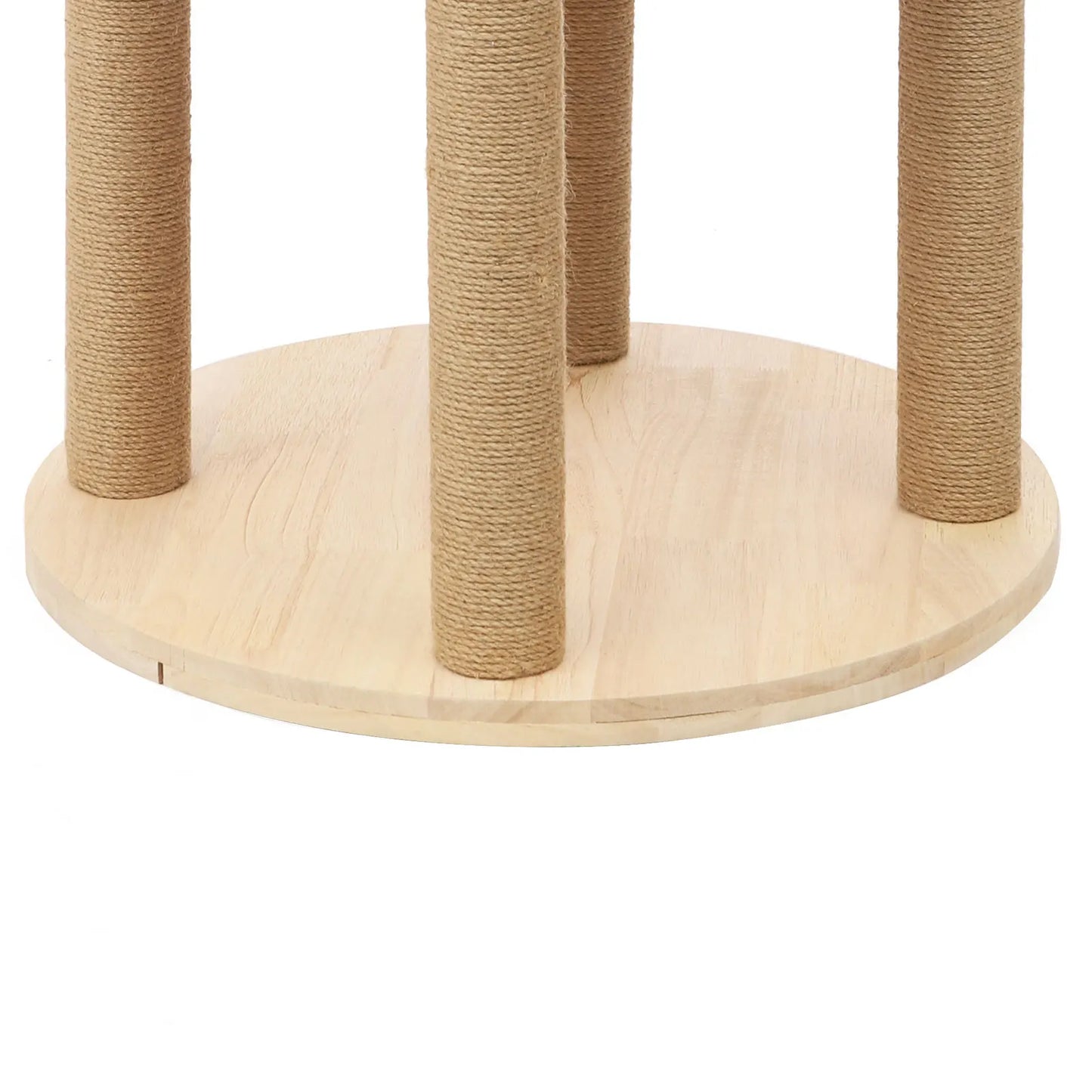 Sturdy Oak Cat Tree Jute and Wood Climbing Tower with Scratching Posts Hanging Balls and Cozy Cushions Pet Furniture