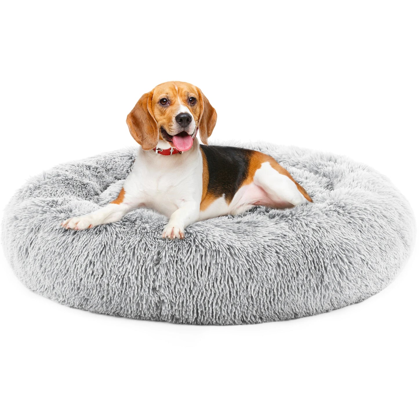 JHK Calming Dog Bed Washable Faux Fur Plush Round Bed